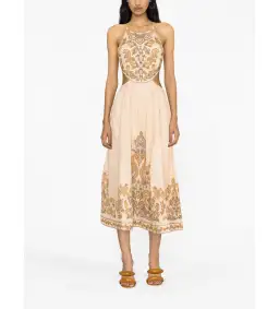 Zimmerman Devi Halter Tie Midi Dress Orange Print Size AU 10 for rent on The Volte - image 1