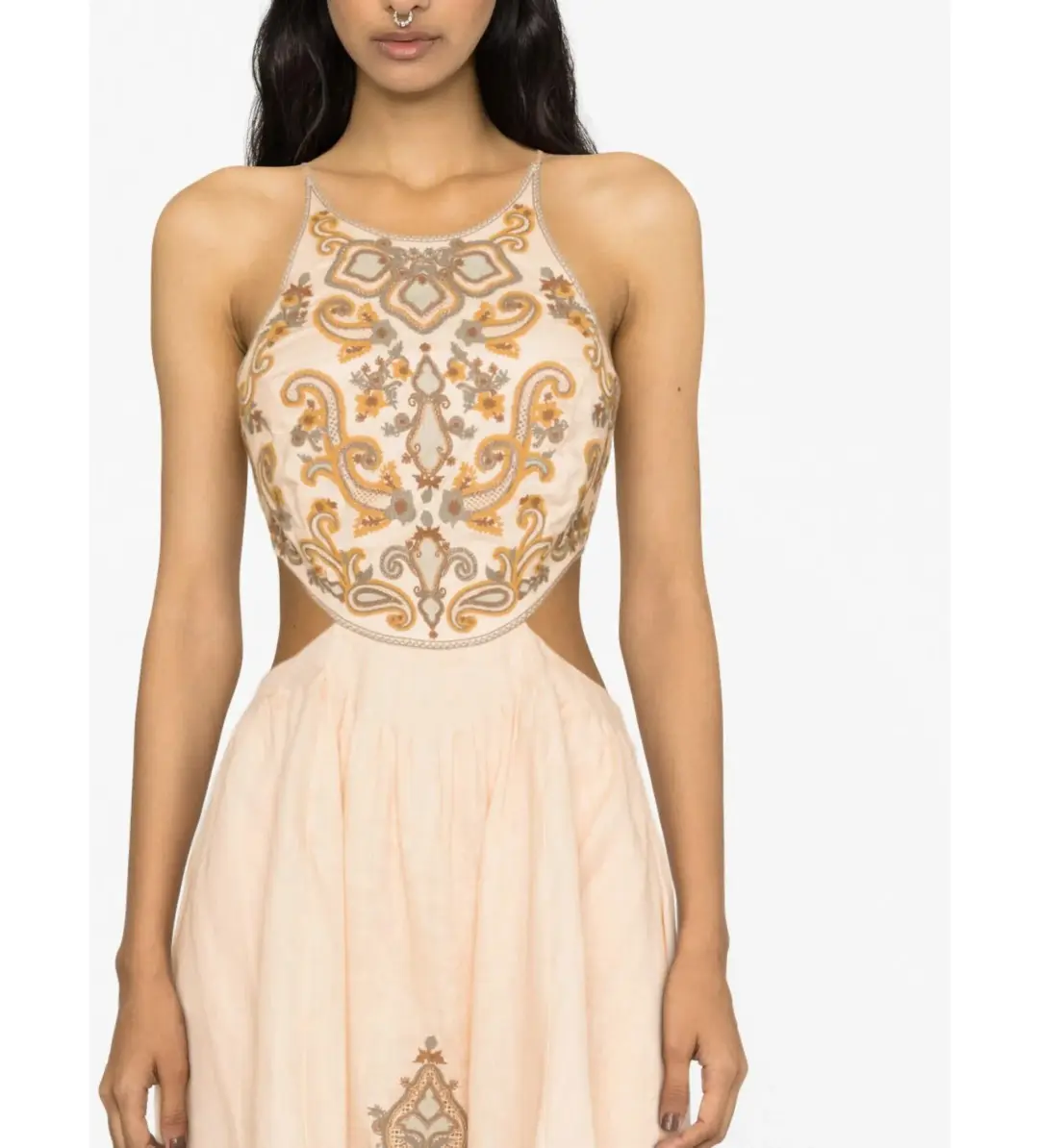 Zimmerman Devi Halter Tie Midi Dress Orange Print Size AU 10 for rent on The Volte - main image