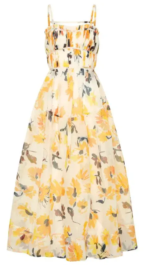 Aje Botanica Floral Cross Back Midi Dress Yellow Size 8 for rent on The Volte - main image
