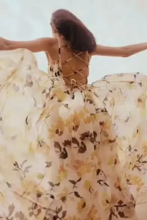 Aje Botanica Floral Cross Back Midi Dress Yellow Size 8 for rent on The Volte - main image