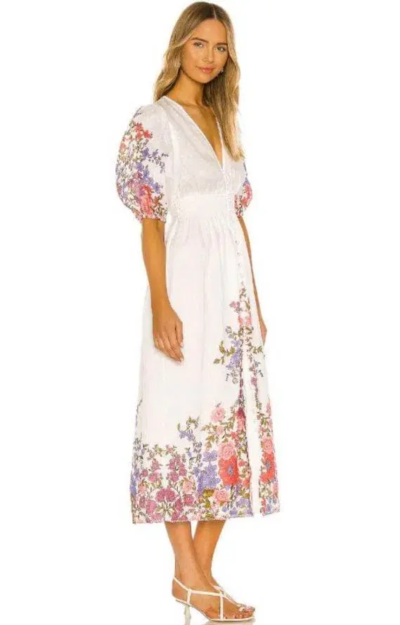 Zimmermann Poppy Shirred Waist Midi Dress White Size 12 for rent on The Volte - main image