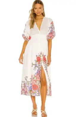 Zimmermann Poppy Shirred Waist Midi Dress White Size 12 for rent on The Volte - image 2