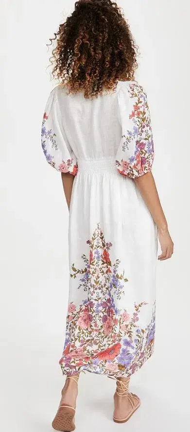 Zimmermann Poppy Shirred Waist Midi Dress White Size 12 for rent on The Volte - main image