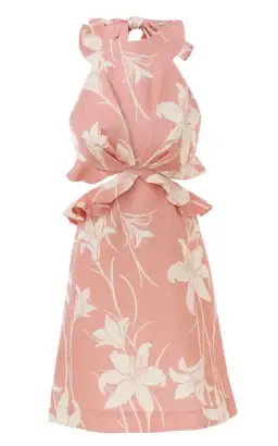 Zimmermann Linen Acadian Tie-Back Mini Dress Pink Size 10 for rent on The Volte - image 5