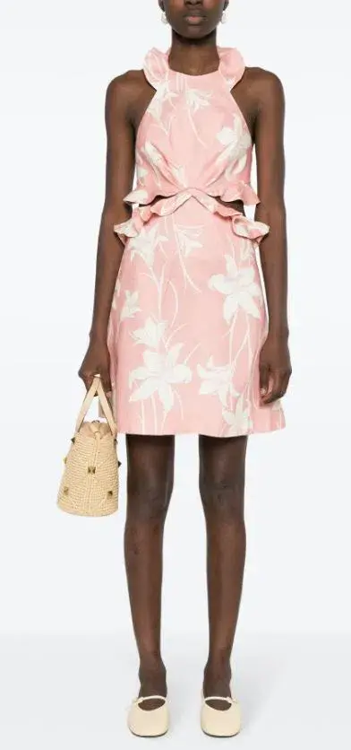 Zimmermann Linen Acadian Tie-Back Mini Dress Pink Size 10 for rent on The Volte - main image