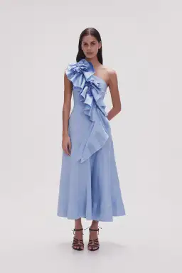 Aje Adelia Ruffle Midi Dress Blue Size AU 8 for rent on The Volte - image 1