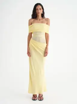 Benni Nico Off Shoulder Maxi Dress in Butter Size AU 8 for rent on The Volte - image 1