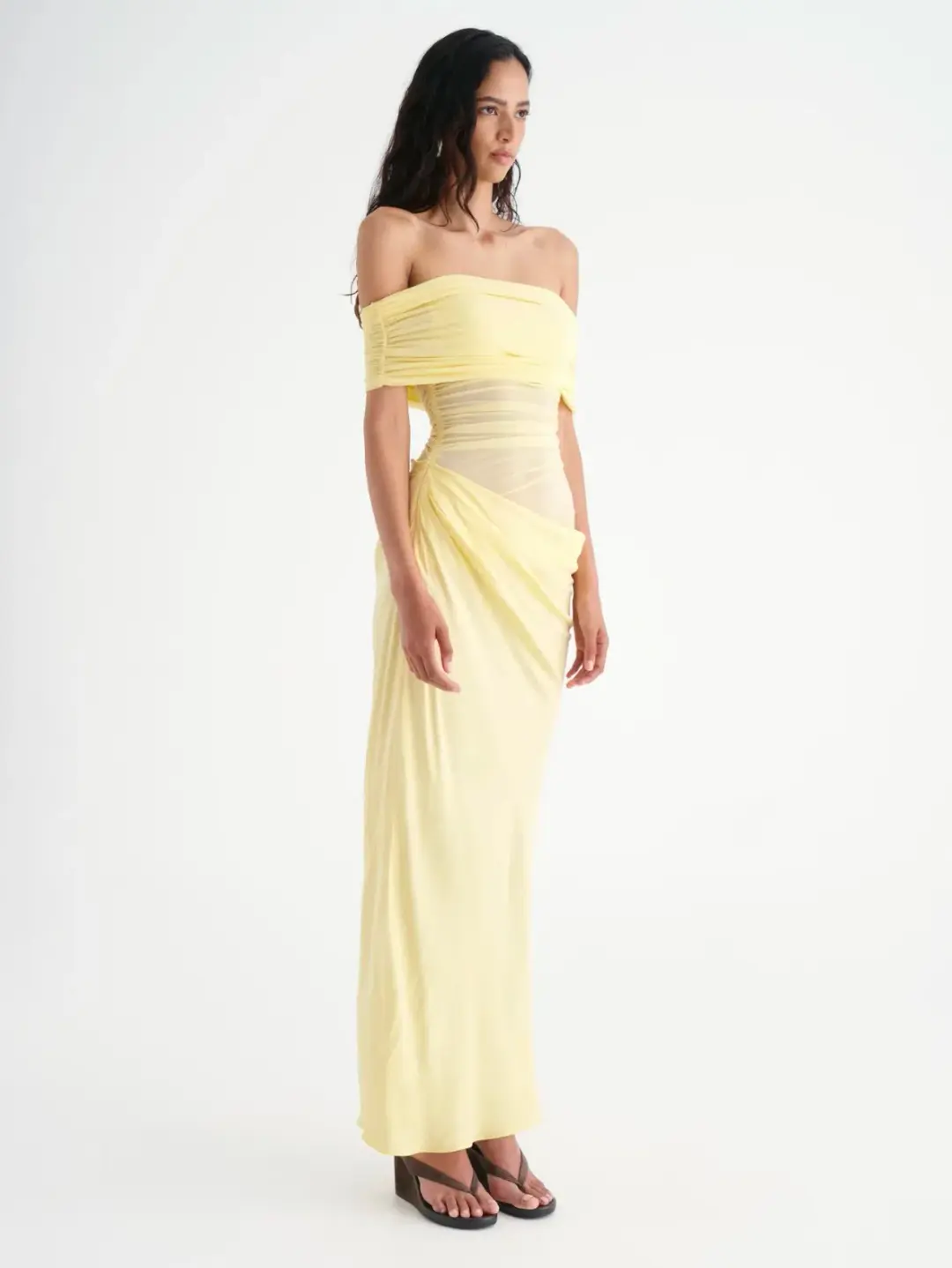 Benni Nico Off Shoulder Maxi Dress in Butter Size AU 10 for rent on The Volte - main image