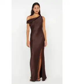 Bec & Bridge Sol Asym Maxi Dress Chocolate Size AU 6