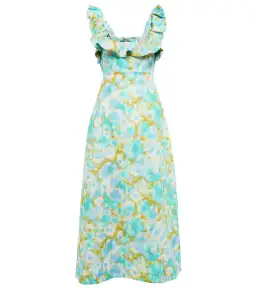 Zimmermann High Tide Frilled Midi Dress Aqua Ikat Floral Size 4 / AU 16 for rent on The Volte - image 3