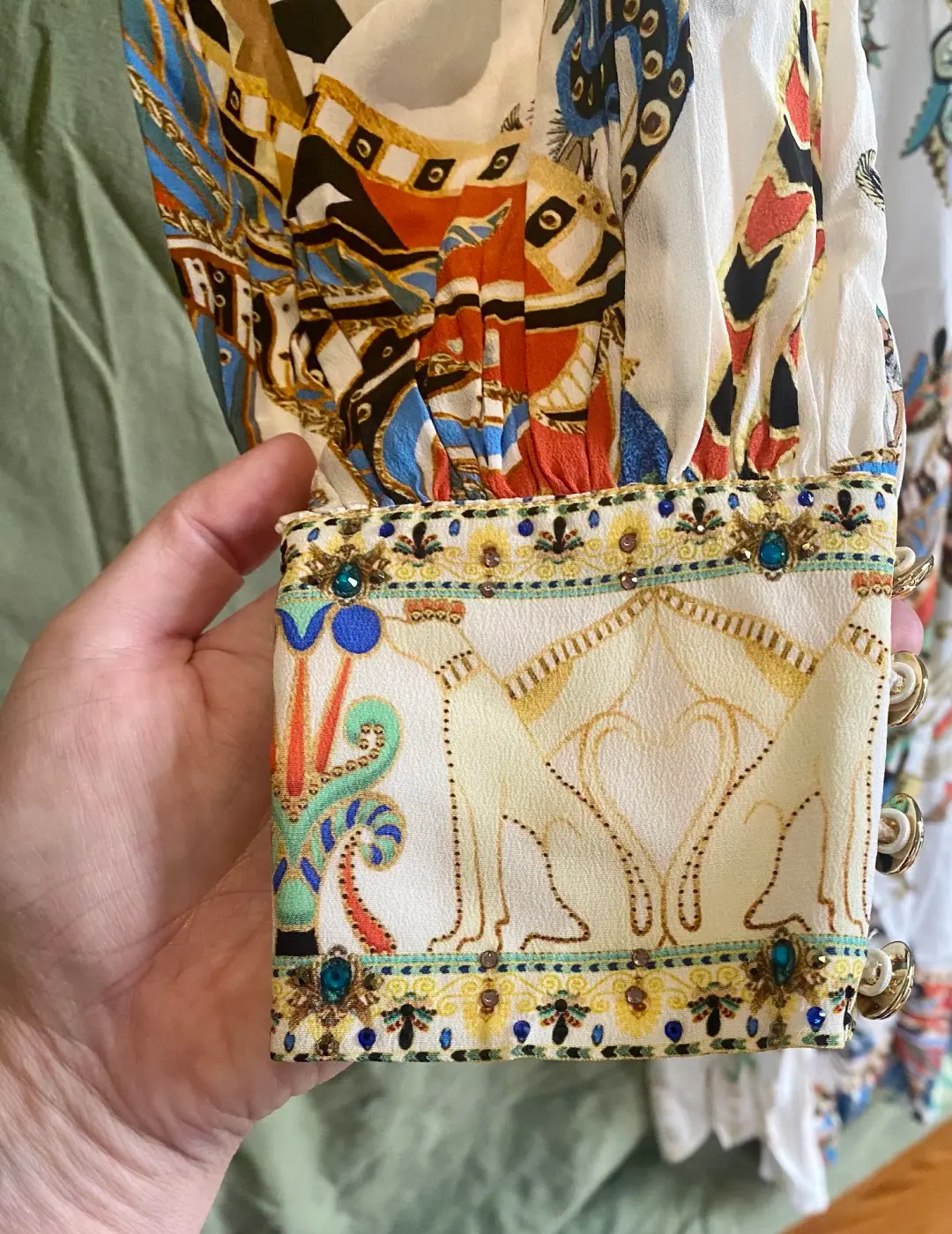 Camilla Valley of the Queens Shaped Waistband Dress with Gathered Sleeves Size M / AU 12 for rent on The Volte - main image