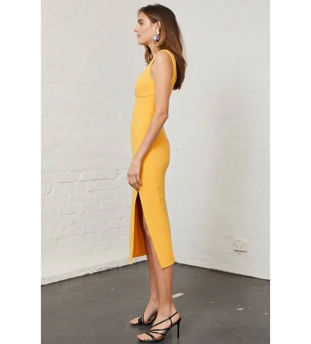 Bec and Bridge Elle Midi Dress Mango Yellow Size AU 12 for rent on The Volte - main image