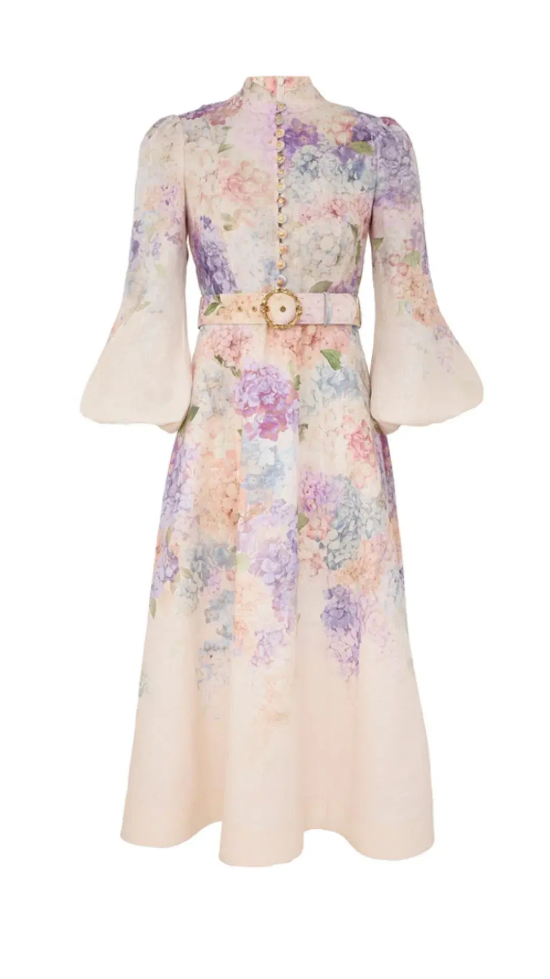 Zimmermann Dawning Buttoned Midi Dress Multi Hydrangea Size 2/AU 12 for rent on The Volte - main image