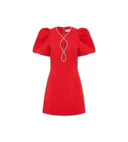 Rebecca Vallance Karina Puff Sleeve Mini Dress Red Size 6 for rent on The Volte - image 4