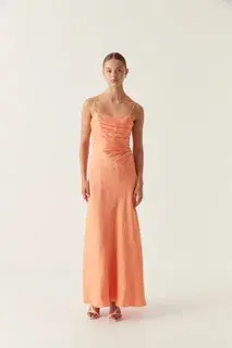 AJE Clarice Draped Maxi Dress Sunset Orange Size 14 for rent on The Volte - main image