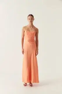 AJE Clarice Draped Maxi Dress Sunset Orange Size 14 for rent on The Volte - image 1