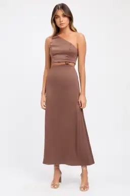 Kookai Milan Tie Midi Dress Brown Size 12 for rent on The Volte - image 1