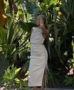 Rachel Gilbert Bailey Dress Shirred Midi Cream Size 6 for rent on The Volte - image 3