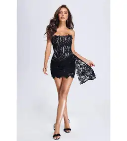Bella Barnette Rosel Asymmetric Lace Mini Dress Size AU 6 for rent on The Volte - image 1