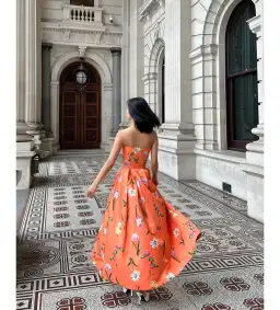 Leo Lin Lynn Bustier Midi Dress Coral Floral Size 10 for rent on The Volte - image 3