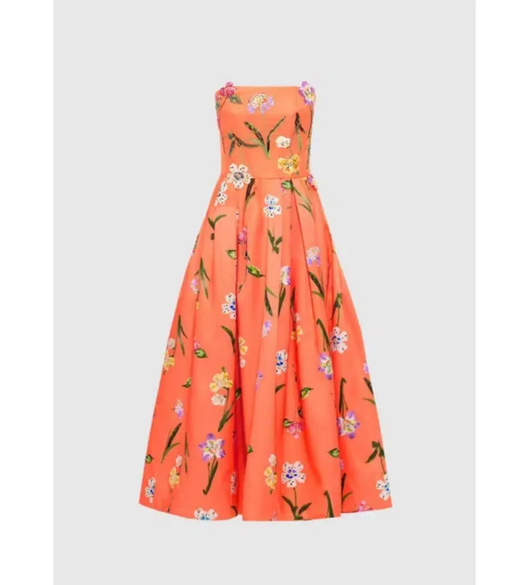 Leo Lin Lynn Bustier Midi Dress Coral Floral Size 10 for rent on The Volte - main image