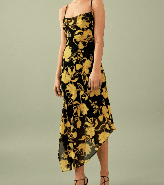 C/MEO Collective On and Off Midi Dress in Black Abstract Floral Size 10 for rent on The Volte - main image