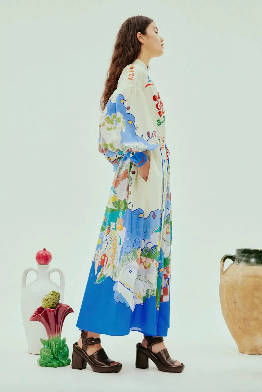 Alemais Nadia Shirt Dress Maxi White Multi Size Small Size 8 for rent on The Volte - main image