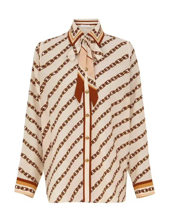 Zimmermann The Relaxed Shirt and Belted Wide Leg Pan Size 0P/Au 6 and Size 1/Au 10 in Cream Chain for rent on The Volte - main image