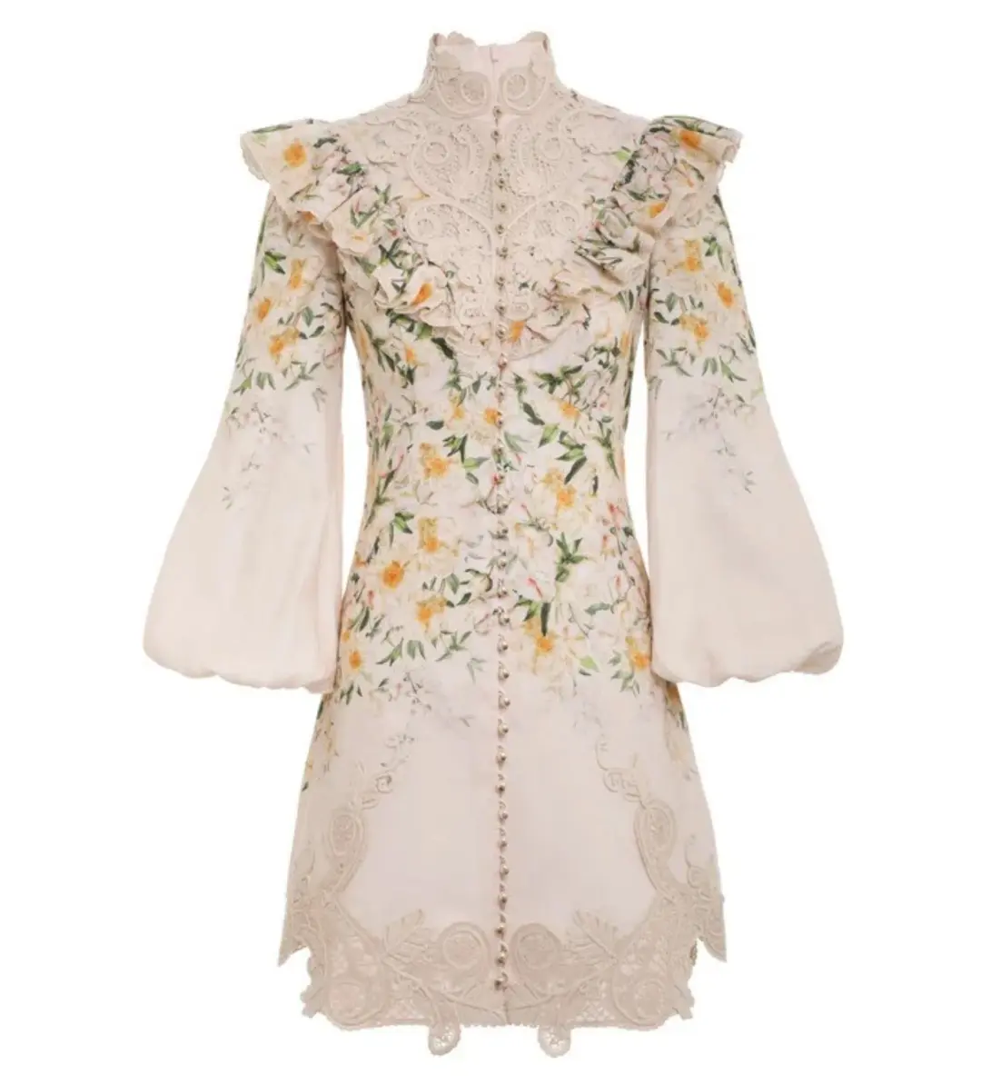 Zimmermann Coaster Battenburg Mini Dress in Blush Garden Floral Size 0/AU 8 for rent on The Volte - main image
