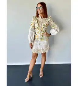 Zimmermann Coaster Battenburg Mini Dress in Blush Garden Floral Size 0/AU 8 for rent on The Volte - image 1