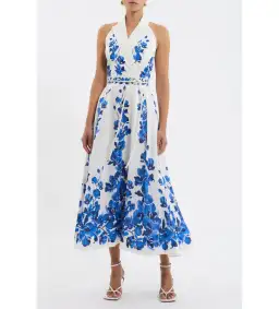 Rebecca Vallance Orchid Blues Midi Dress Floral Size AU 10