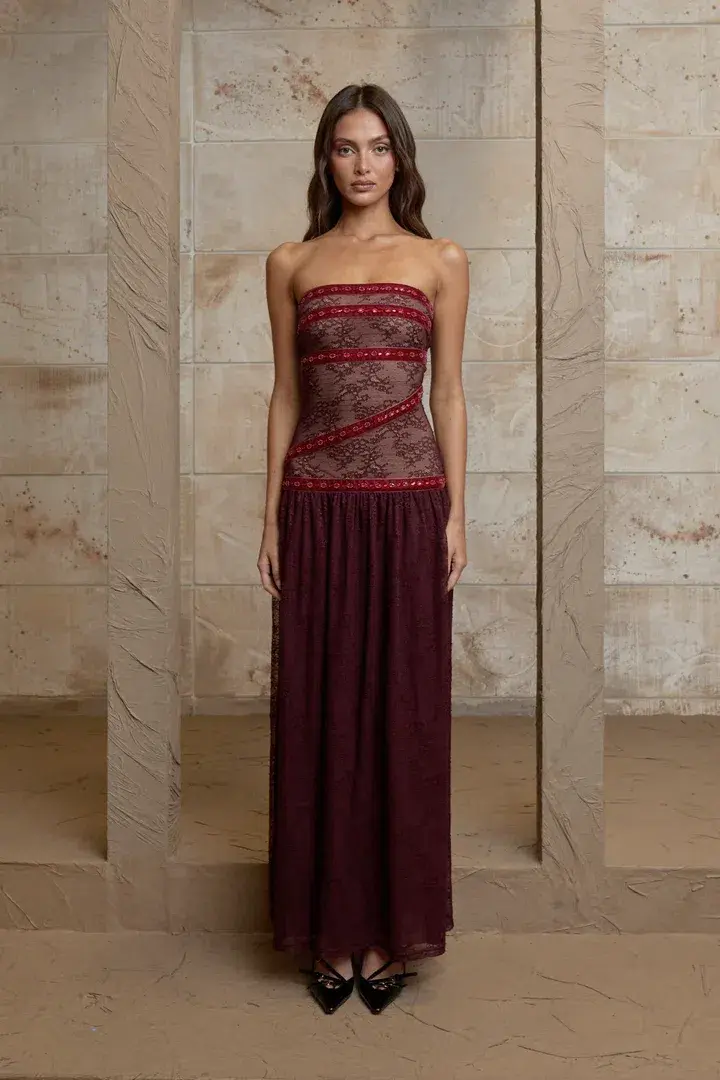 Fait Par Foutch Colette Dress Bordeaux Size S/AU 8 for rent on The Volte - main image