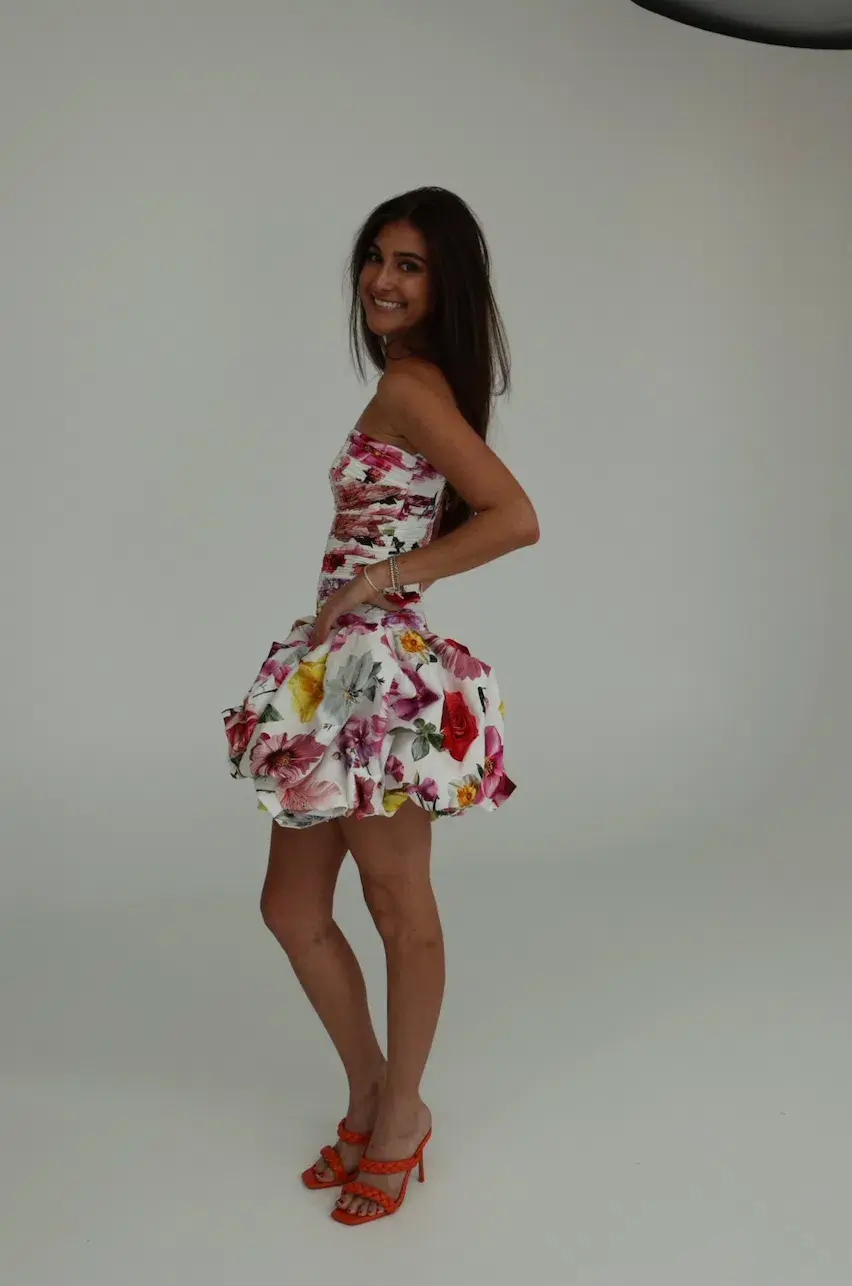 Aje Violette Bubble Hem Mini Dress Collage Floral Size AU 10 for rent on The Volte - main image