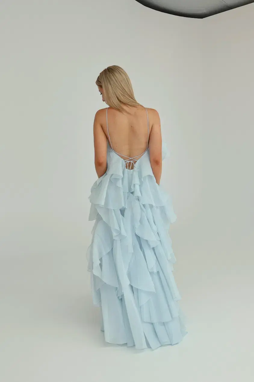 Aje Pandorea Layered Maxi Dress Silver Blue Size AU 8 for rent on The Volte - main image