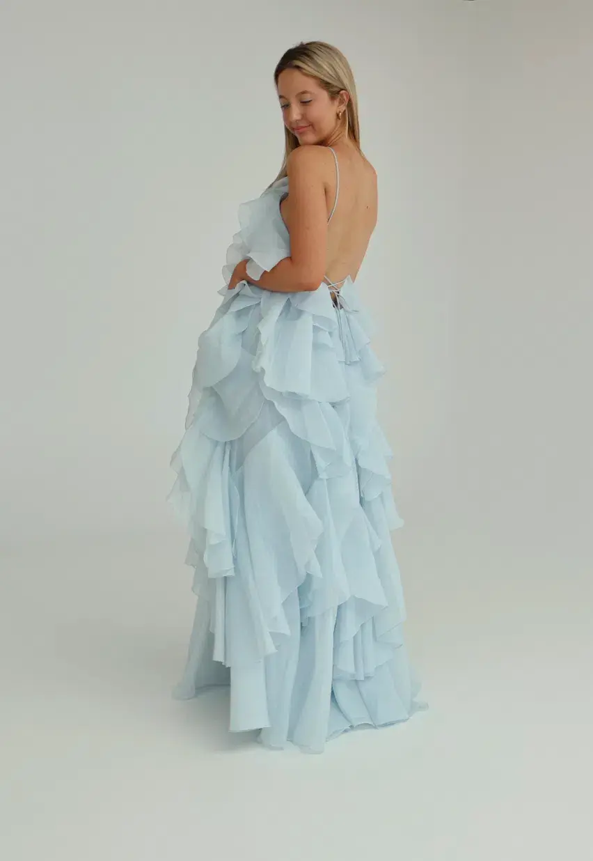 Aje Pandorea Layered Maxi Dress Silver Blue Size AU 8 for rent on The Volte - main image