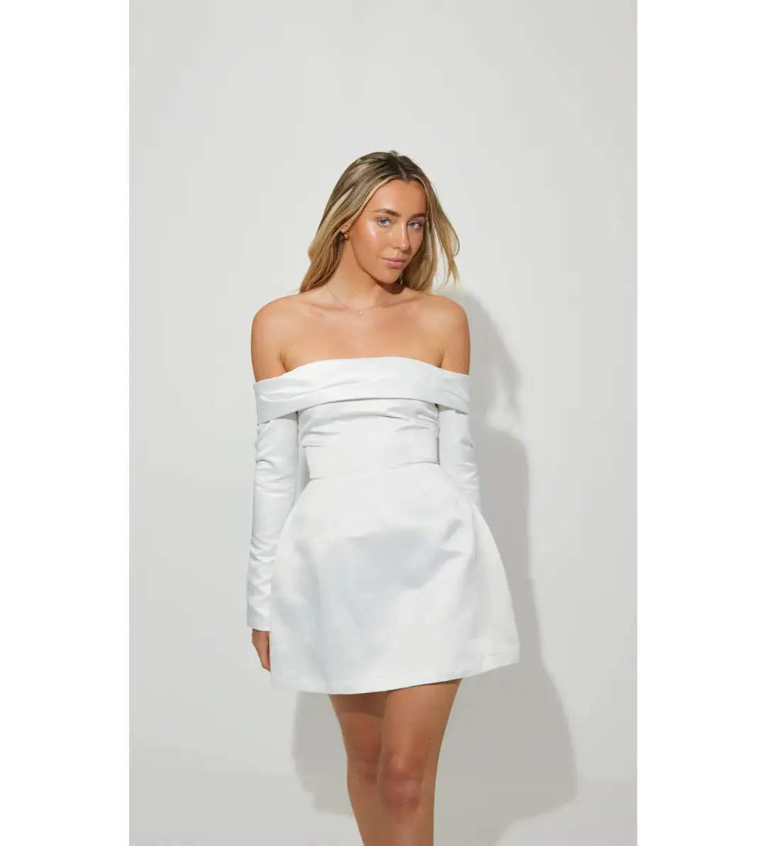 Odd Muse The Ultimate Muse Satin Bardot Mini Dress White Size S / AU 8 for rent on The Volte - main image
