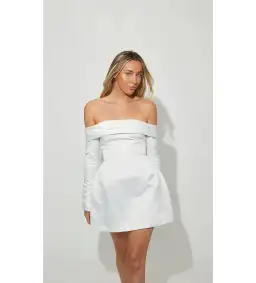 Odd Muse The Ultimate Muse Satin Bardot Mini Dress White Size S / AU 8 for rent on The Volte - image 2