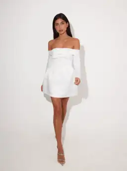 Odd Muse The Ultimate Muse Satin Bardot Mini Dress White Size S / AU 8 for rent on The Volte - image 1