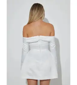 Odd Muse The Ultimate Muse Satin Bardot Mini Dress White Size S / AU 8 for rent on The Volte - image 3