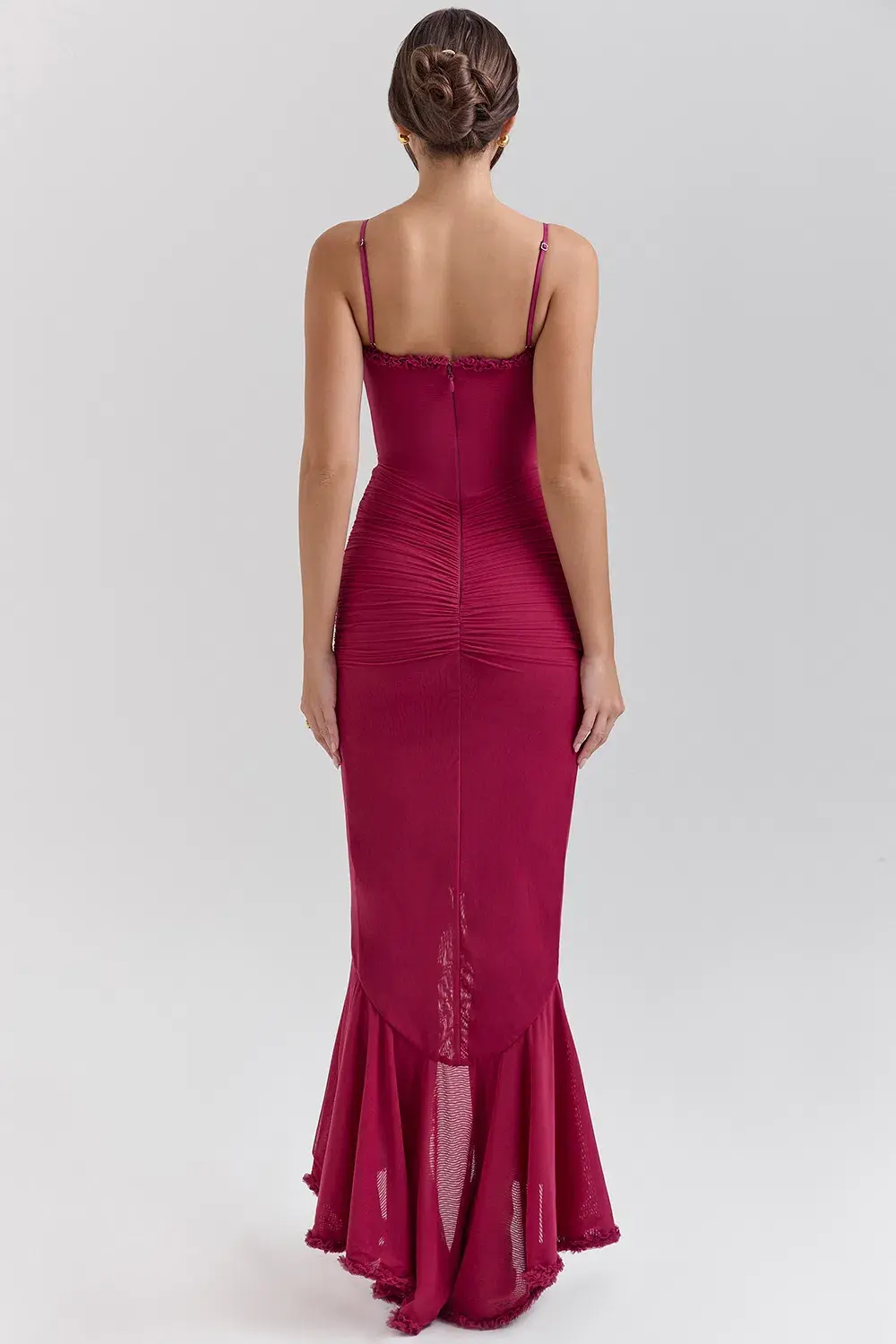 House of CB Gabbi Rufflled Front Gown Wine Size 12 for rent on The Volte - main image