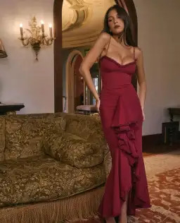 House of CB Gabbi Rufflled Front Gown Wine Size 12 for rent on The Volte - image 1