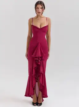 House of CB Gabbi Rufflled Front Gown Wine Size 12 for rent on The Volte - image 2