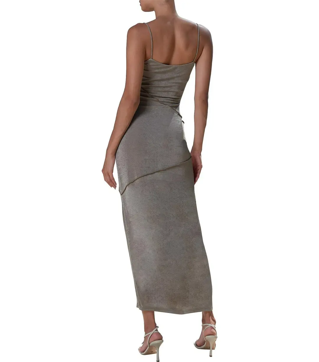 MISHA Neri Slinky Jersey Maxi Dress Khaki Size 12 for rent on The Volte - main image
