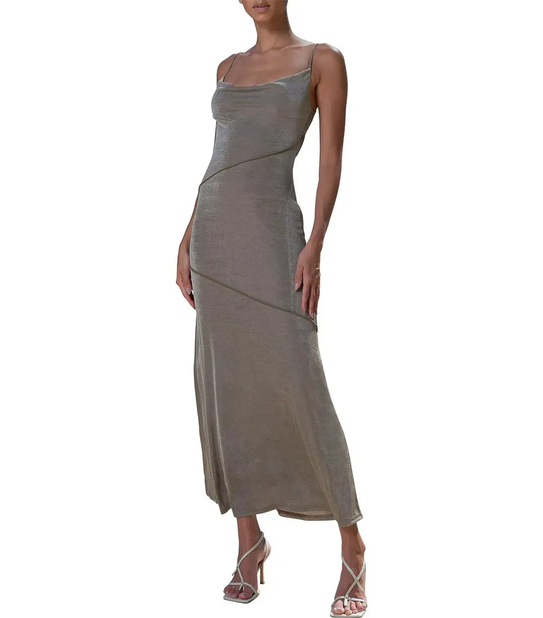 MISHA Neri Slinky Jersey Maxi Dress Khaki Size 12 for rent on The Volte - main image