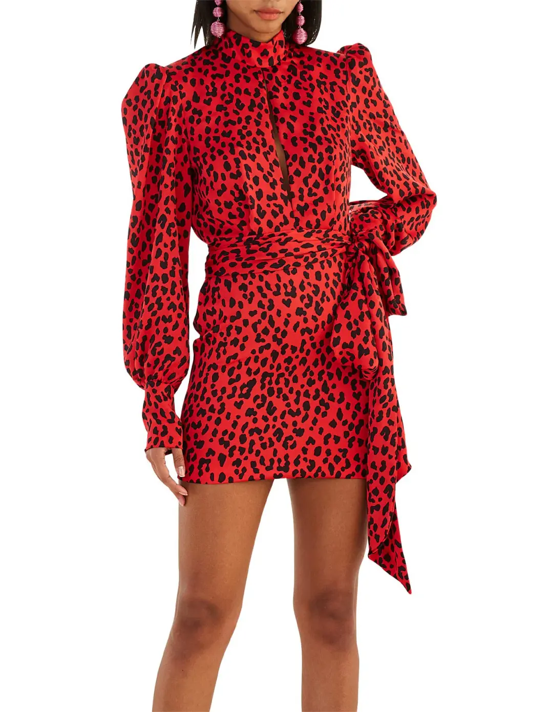 BY JOHNNY RED LEOPARD CUFF MINI DRESS PRINT SIZE for rent on The Volte - main image