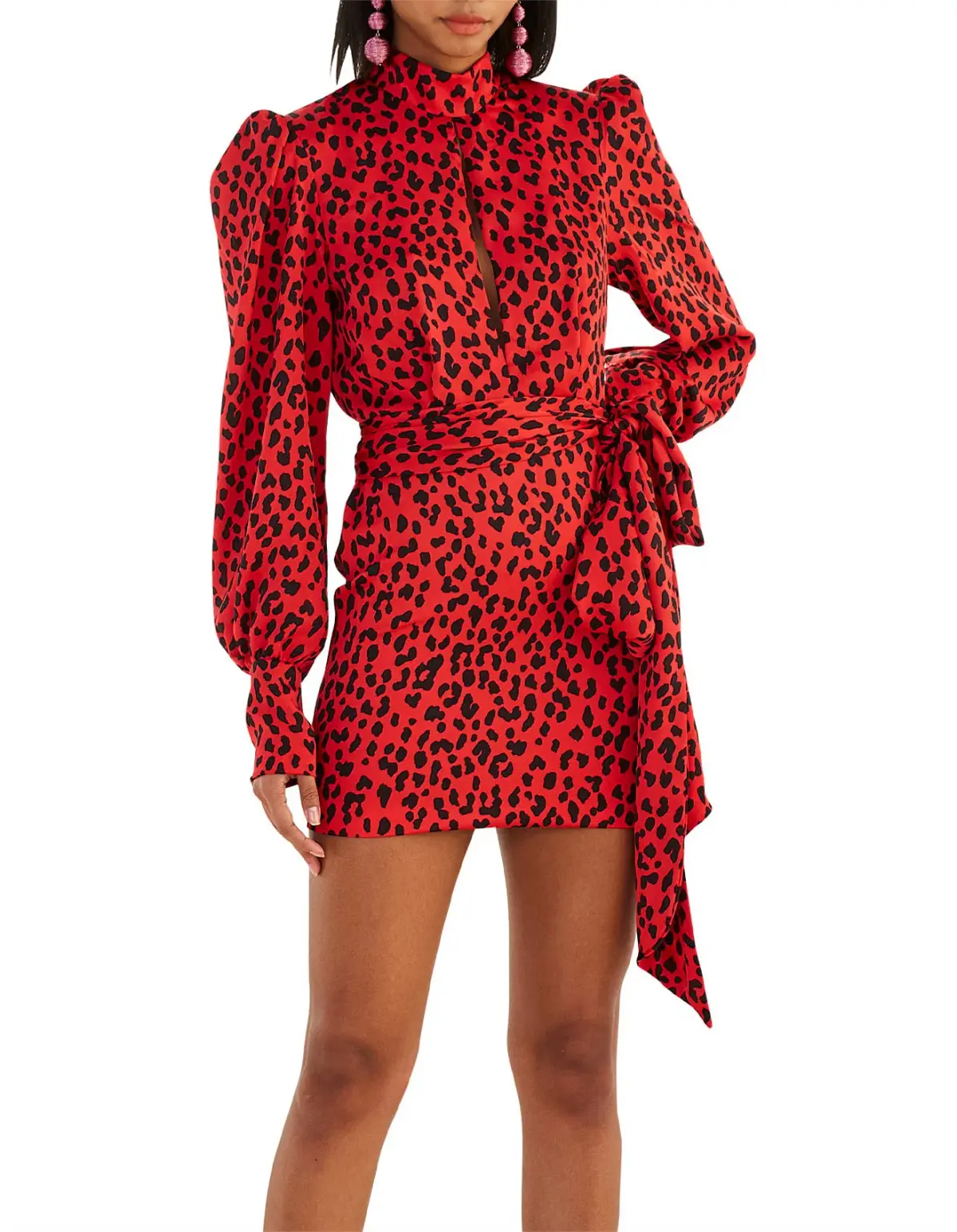 BY JOHNNY RED LEOPARD CUFF MINI DRESS PRINT SIZE  - Image 1