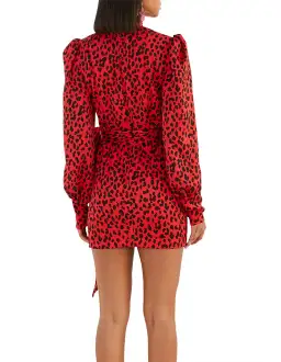 BY JOHNNY RED LEOPARD CUFF MINI DRESS PRINT SIZE for rent on The Volte - image 2