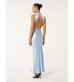 Forever New Michelle Open-Back Satin Maxi Dress Blue Size 12