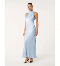 Forever New Michelle Open-Back Satin Maxi Dress Blue Size 12