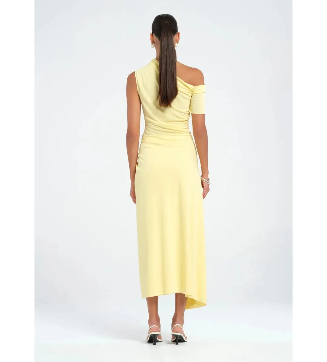 Benni Cleo One Shoulder Maxi Dress in Butter Size AU 6 for rent on The Volte - main image